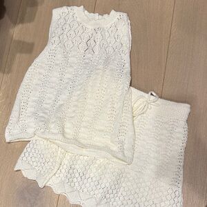 White Knit Sleeveless Top and Skirt Set